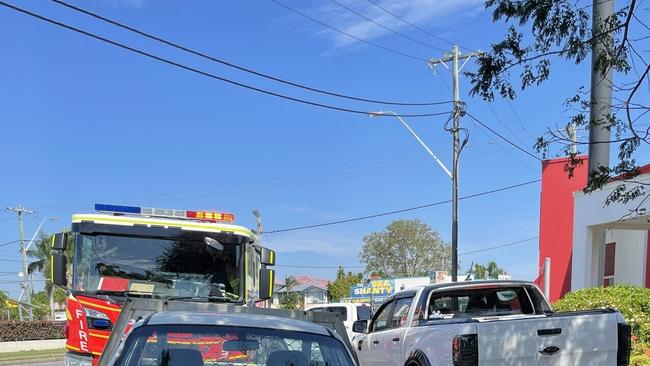 A crash on Nebo Road left a ute smashed on October 28, 2022. Photo: Zoe Devenport