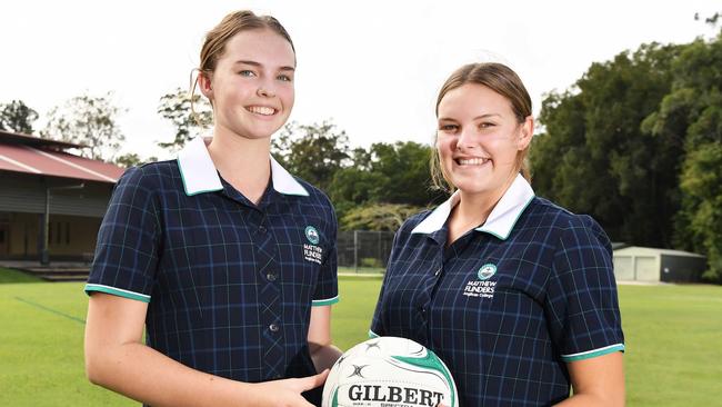 Sport star athletes at Matthew Flinders Anglican College. Netball: Yasmin Mayall and Kirra Tappenden. Picture: Patrick Woods.