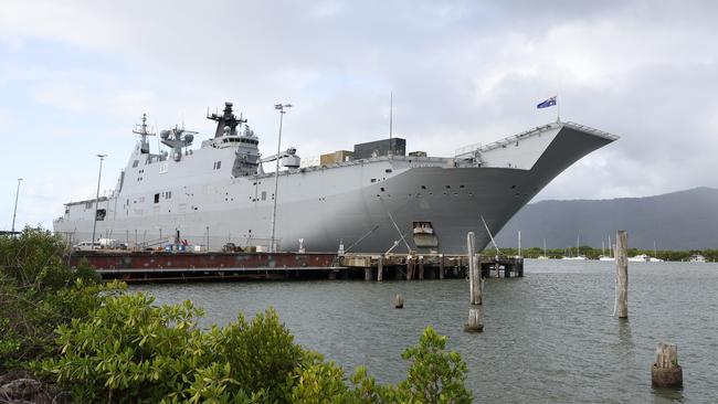 Amphbious landing ship HMAS Adelaide in Cairns. Picture: Brendan Radke