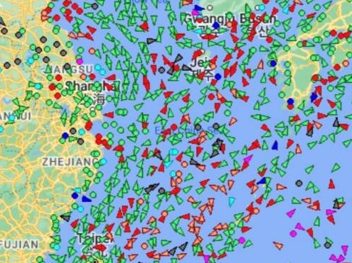 Cargo ships off the Chinese coast. Picture: 3AW