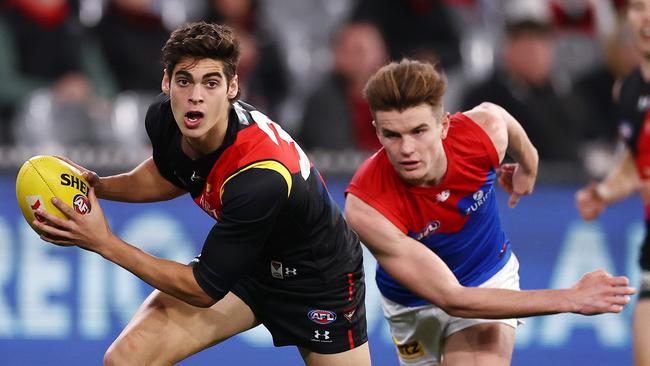 Brandon Zerk-Thatcher clears the ball against Melbourne on June 26. Picture: Michael Klein