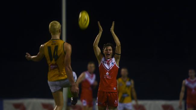 St Mary’s Luke Oborn tries to kick through the rock-solid Tahs defence. Picture: (A)manda Parkinson