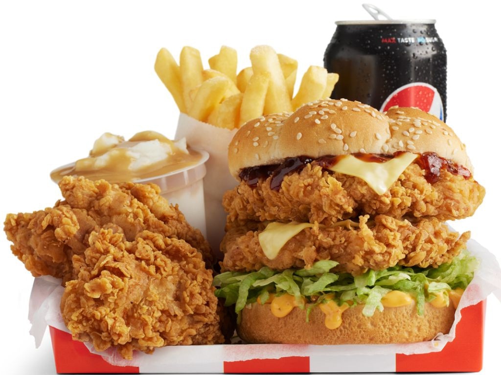 The Zinger Stacker Burger Box offers a lot of salt and fat. Picture: KFC