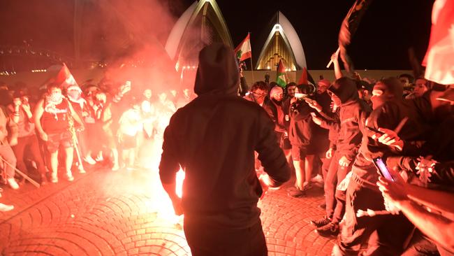 Hateful: pro-Palestinian protesters at Sydney Opera House on October 9. Picture: NCA NewsWire/Jeremy Piper