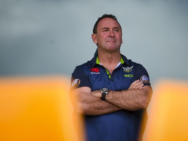 Raiders coach Ricky Stuart looks on at the homecoming. (AAP Image/Lukas Coch)