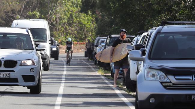 Cars packed The Spit over the weekend despite the warnings to stay home. Picture Glenn Hampson