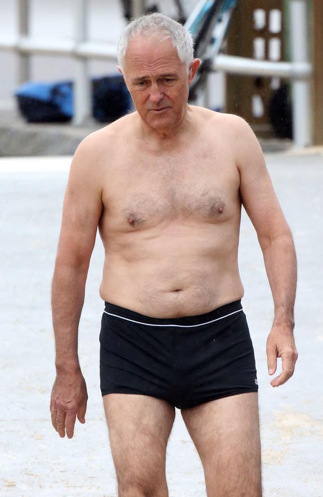 Former Prime Minister Malcolm Turnbull pictured having a morning swim at Bondi Beach.