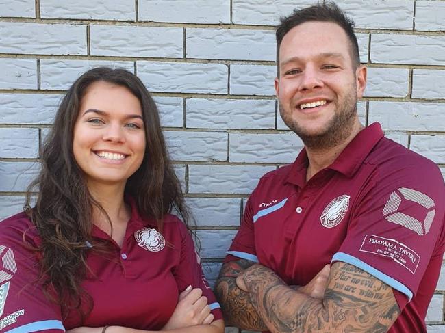 Coomera Brisbane Women's Premier League coach Trent Gregson (right) with new signing Nikola Bayer.