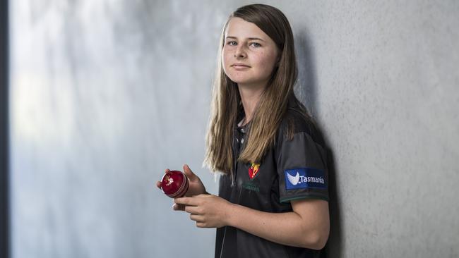 Amy Smith became the youngest cricketer ever to play for Tasmania in February when she made her WNCL debut aged 14. Picture: Eddie Safarik.