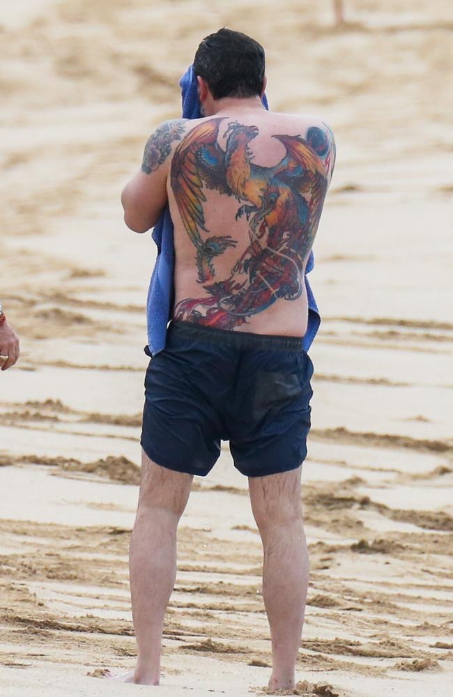 Ben Affleck shows off his huge back tattoo. Picture: TID/Backgrid