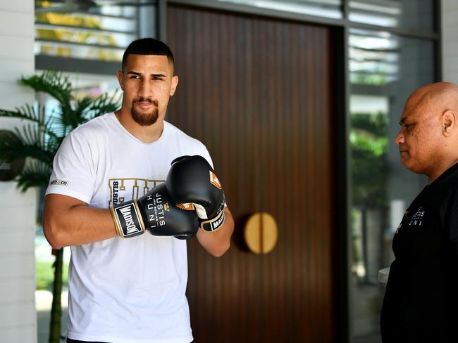 Australian Super-heavyweight Boxer Justis Huni in Townsville, with his dad Rocki Huni.