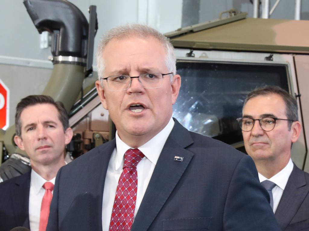 Scott Morrison visited space and Defence industries while in Adelaide on Wednesday. Picture: NCA NewsWire / Dean Martin