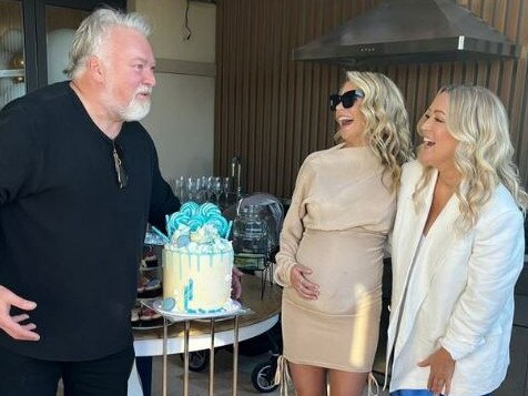 Kyle Sandilands and Tegan Kynaston, pictured with Jackie O, held a baby shower earlier in the year. Picture: Instagram