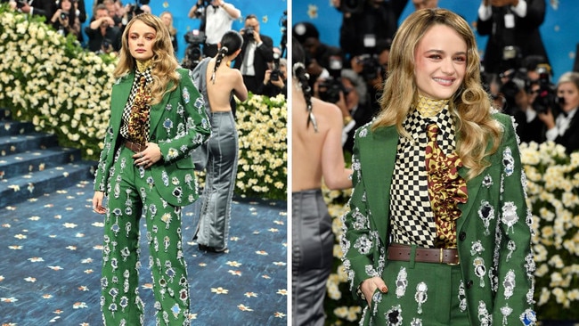 Joey King wore a floral green Miu Miu suit. A personal favourite look from this year’s gala. Picture: Getty
