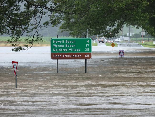 The Mossman River burst its banks at the Foxton Bridge. Picture: Liam Kidston