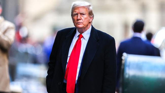 Donald Trump after his court hearing to determine the date of his trial for allegedly covering up hush money payments linked to extramarital affairs in New York City. Picture: AFP.