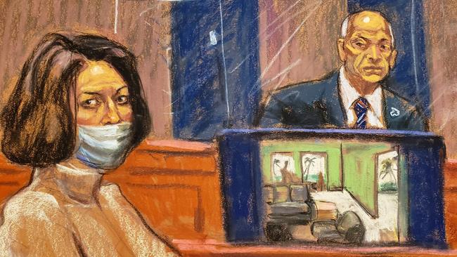 A sketch of Ghislaine Maxwell in a New York court. Picture: AFP