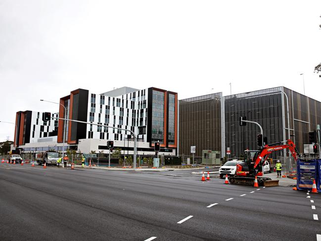 The near-complete Northern Beaches Hospital main entrance on Frenchs Forest Rd. Picture: Adam Yip.