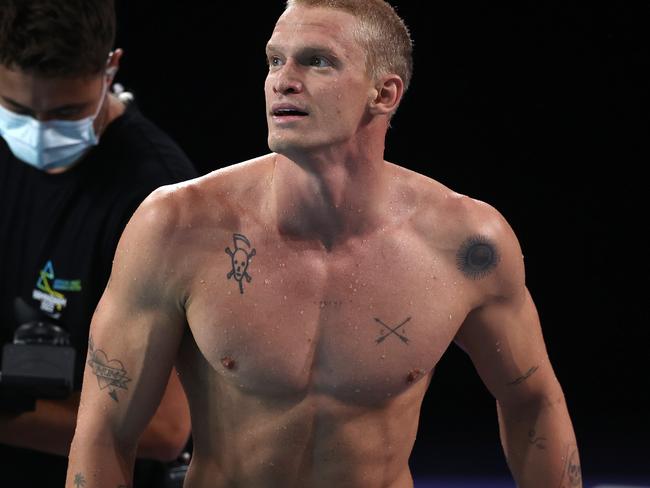 Australian swimmer Cody Simpson after swimming in the 4x100m relay heats. Picture: Michael Klein