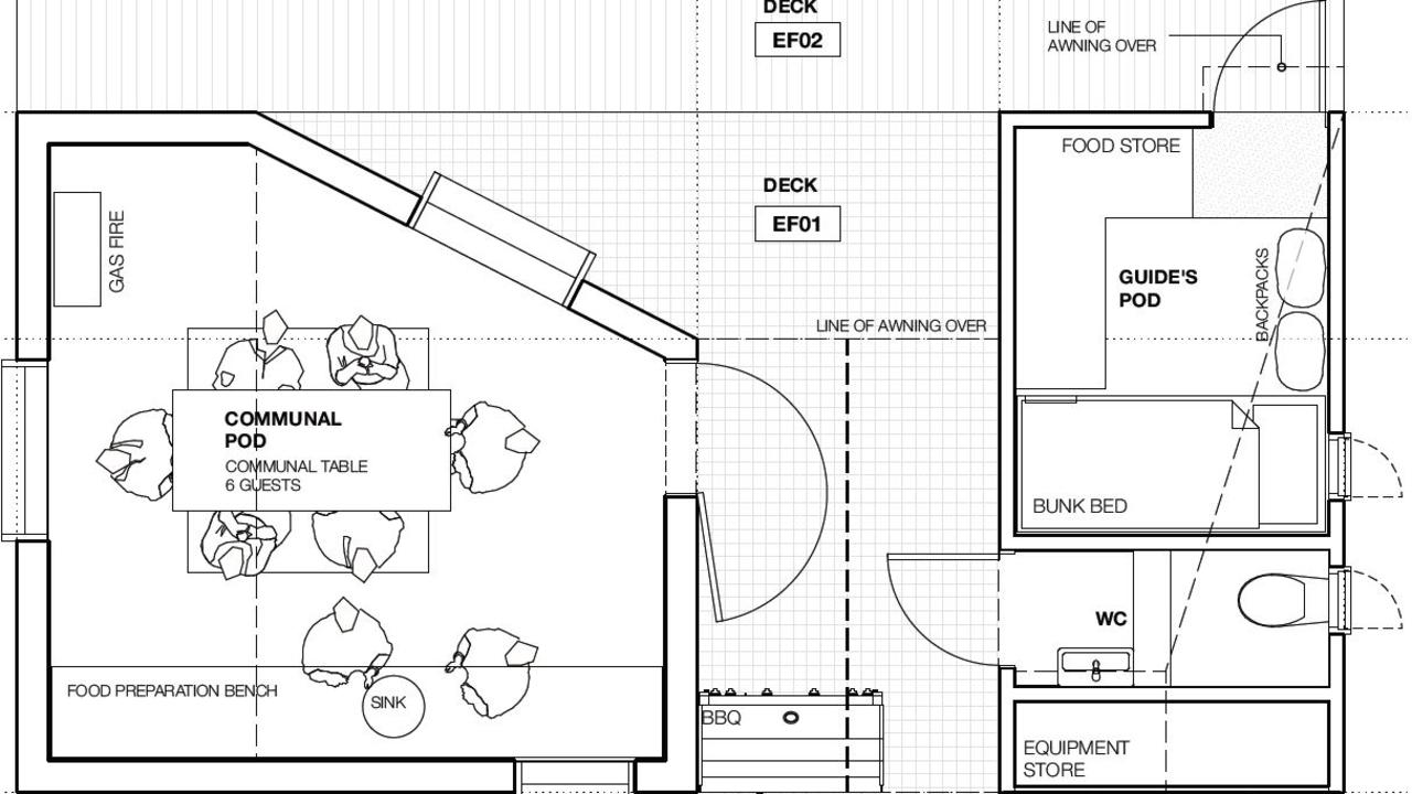 Images from the development application for a standing camp on Halls Island on Lake Malbena.