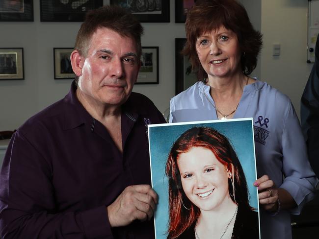 Damian Panlock and his wife Rae, the parents of Victorian suicide victim Brodie Panlock. Brodie's Law, legislation covering bullying in the workplace was established after Brodie's death. Picture: Alex Coppel.