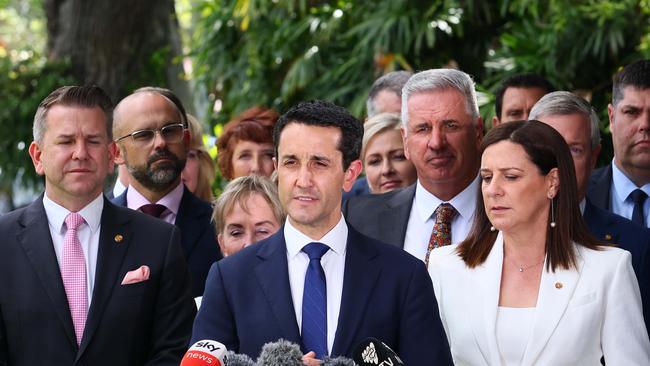 Queensland Premier David Crisafulli speaks to the media after the new ministers were sworn in. Picture: NewsWire/Tertius Pickard