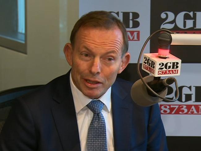 Former Prime Minister Tony Abbott on the Ray Hadley’s 2GB show this morning. Mr Pyne said his votes for Mr Turnbull as party leader were no secret, though, they apparently came as news to the dumped PM. Picture: Channel 7