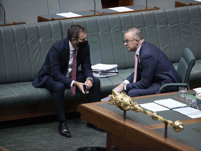 Treasurer Jim Chalmers with Prime Minister Anthony Albanese in Parliament House in Canberra. Picture: Gary Ramage