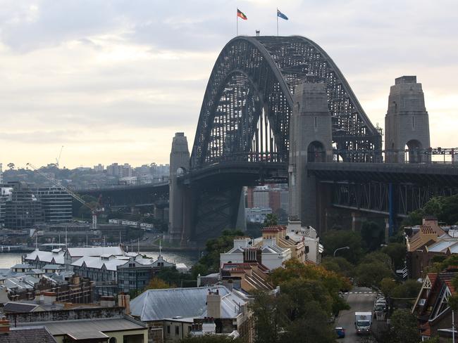 SYDNEY, AUSTRALIA - Newswire Photos - MAY 15: A general view of Sydney Harbour Bridge from Observatory Hill early this morning as grey clouds fill the sky. Picture: NCA Newswire / Gaye Gerard