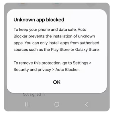 Samsung's AutoBlocker feature will be automatically enabled. Picture: Samsung