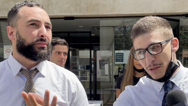 Rapper ChillinIT (right) with lawyer Ahmed Dib (left) outside Sutherland Local Court on a previous occasion. Picture: Eliza Barr