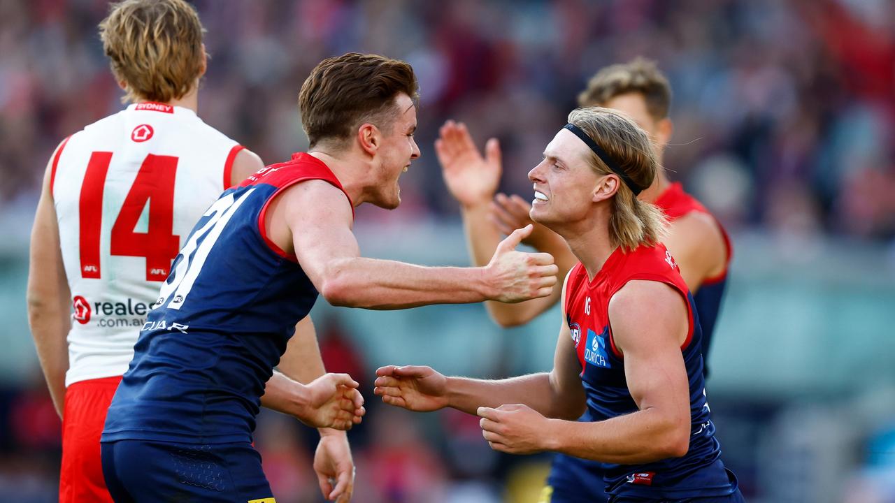 Melbourne secured premiership players Bayley Fritsch, Charlie Spargo (pictured) and Harrison Petty. (Photo by Michael Willson/AFL Photos via Getty Images)