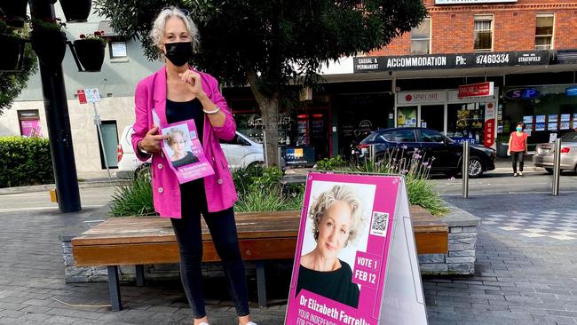 Elizabeth Farrelly out campaigning in Strathfield. Picture: Supplied