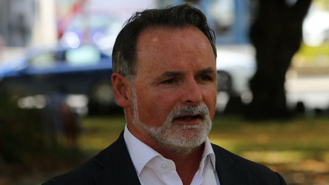 Labor MP David O'Byrne speaks to the media on Parliament Lawns in Hobart on Monday 22 March 2021.