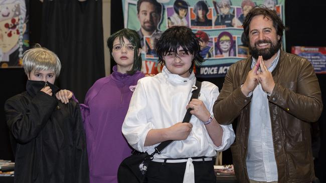 Nicholas Murphy, Adara O’Brien and Isle Blue with Ray Chase at Supanova. Picture: NewsWire/ Monique Harmer