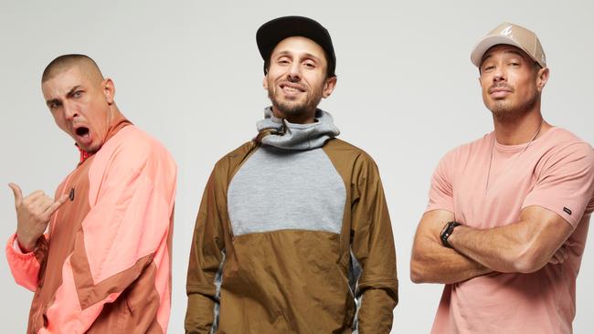 Max MacKinnon (Esoterik), Tarik Ejjamai (DJ Izm), Jonathan Notley (MC Bliss) aka Bliss n Eso will perform at Harrup Park on Friday and Magnums on Saturday. Picture: Supplied.