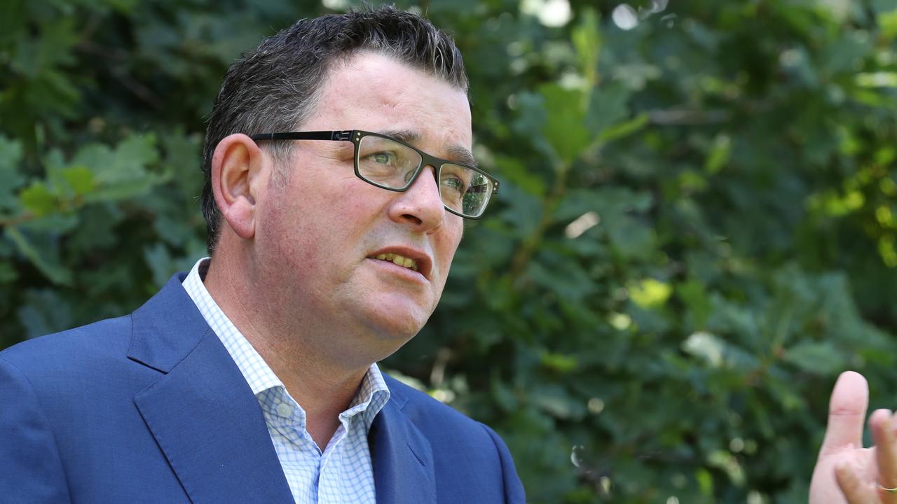 Victorian Premier Daniel Andrews declared areas in NSW ‘red zones’ in a press conference today. Picture: David Crosling