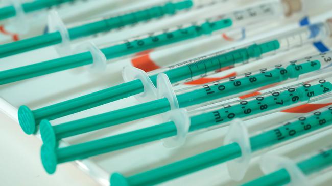 Syringes filled with doses of the AstraZeneca vaccine in Senftenberg, Germany. Picture: Getty Images