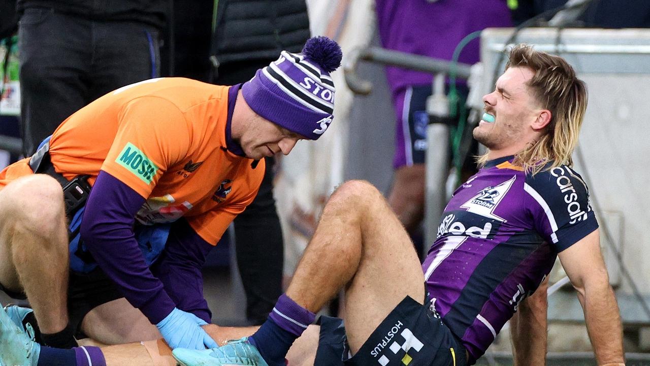 NRL 2022 RD18 Melbourne Storm v Canberra Raiders - Ryan Papenhuyzen, INJURY. Picture: NRL Imagery / Hamish Blair