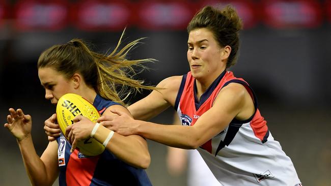 Chloe Molloy shrugs a tackle in the VFL Women’s grand final. Picture: Andy Brownbill                        <a capiid="1c4431229b4681d94d24d47e36341c1d" class="capi-video">Molloy's immense courage</a>