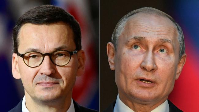 Mateusz Morawiecki said Vladimir Putin was telling ‘deliberate lies’. Pictures: AFP