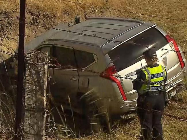 An elderly woman has died after her car crashed down an embankment at Pewsey Vale, on the outskirts of the Barossa Valley. Picture: 7NEWS