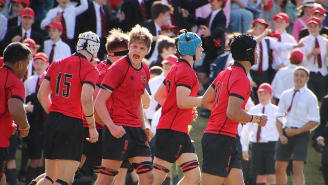 GPS First XV rugby action – Will Robinson rallies the troops. Photo: Megan Condon.