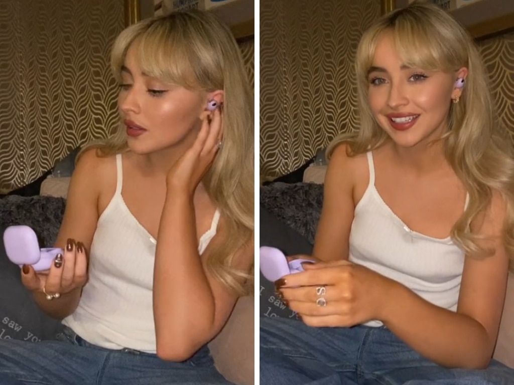 Popstar Sabrina Carpenter using the Samsung Galaxy Buds2 Pro. Picture: TikTok/ @sabrinacarpenter.