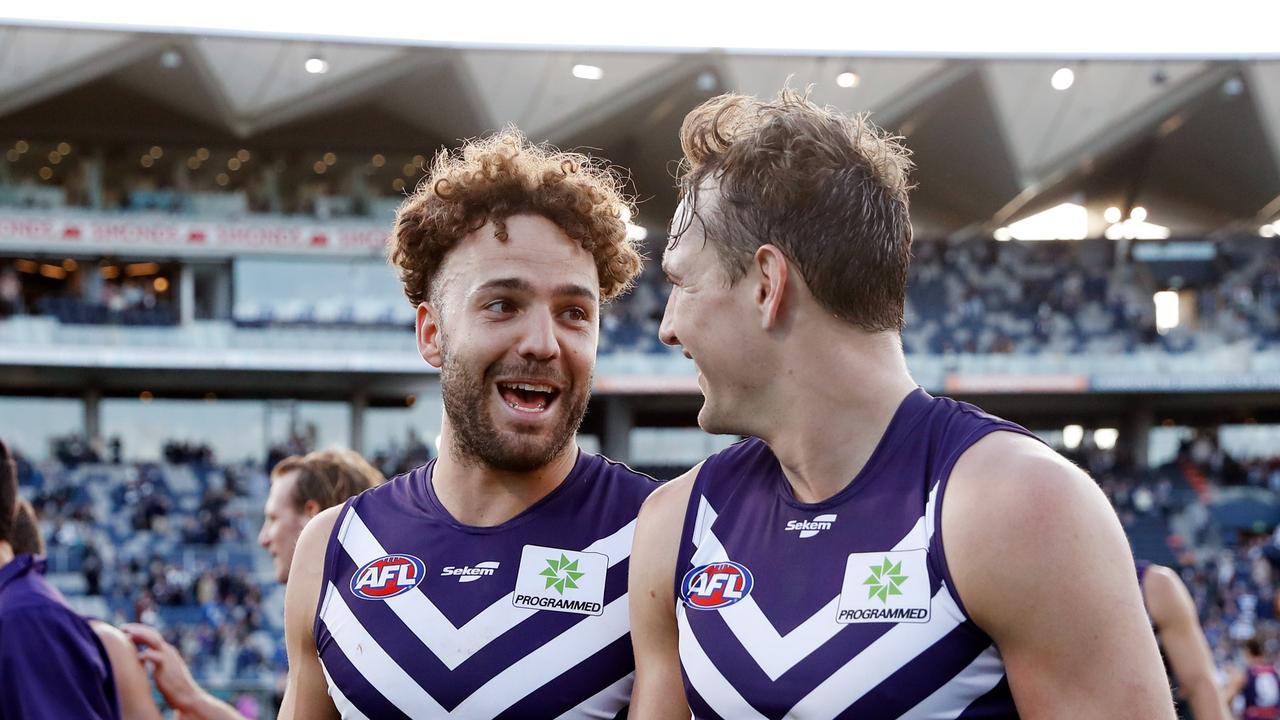 Griffin Logue has found his way back into the Dockers side. Picture: Dylan Burns/AFL Photos via Getty Images