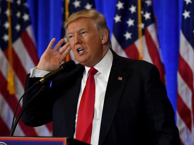 US President-elect Donald Trump speaks during a press conference at Trump Tower in New York. Picture: AFP