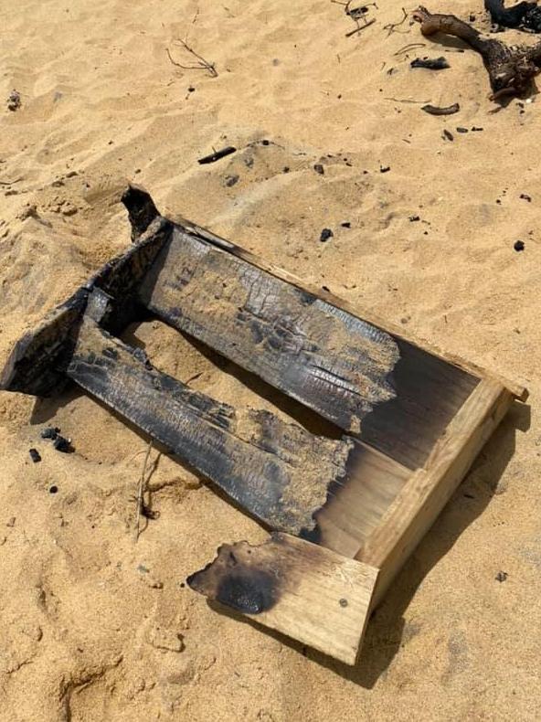 Burnt beach box stairs at Mount Martha North.