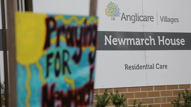 A sign left outside the Anglicare Newmarch House. Picture: Christian Gilles