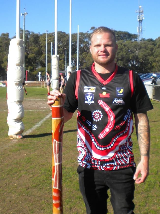 Red Hill player Shaydon Bloomfield helped design the jumpers for the reconciliation game.