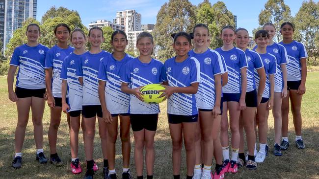 The touch football team: Luca Godden, Maliana Siulangapo, Jessica Wilcox, Molly Danckert, Lillian Egan Gurung, Xanthia Gumm, Priya Jacky, Madison Clark, Emme Gilbert, Melina Greenup, Charlotte Gilbert, Tamica Oliver, Lauren Powell, and Chantelle Zammit of Centaur Primary School.